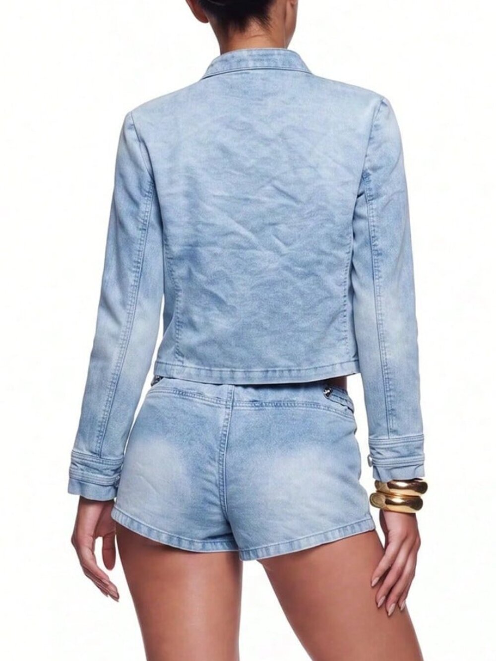 Blue Cute Women's Studded Decor Casual Long Sleeve Jacket - Picture 2 of 6